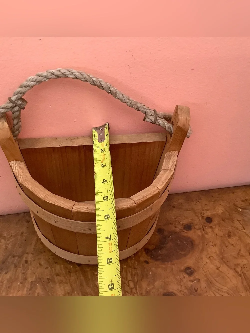 Wooden Half Bucket Basket Wall  Planter  9” X 9” X 6” By Maine Bucket Co